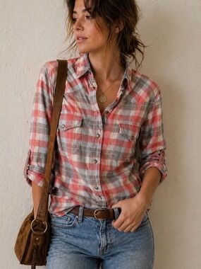 JACH’S GIRLFRIEND Bea Plaid Flannel Western Shirt Pearl Snap Front | Small